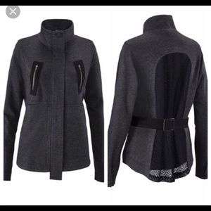 CAbi Dark Charcoal Gray Funnel Neck Belted Jacket